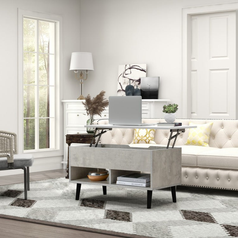 31.5-Inch Lift-Top Coffee Table with Concealed Storage and Dual Open Shelves