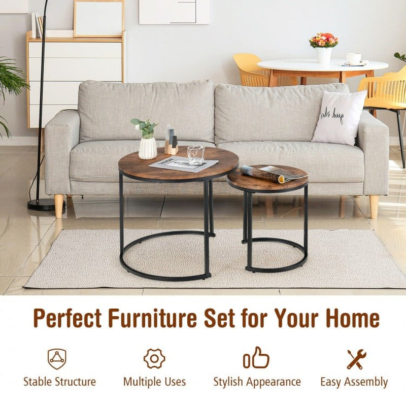 Set of 2 Contemporary Round Stacking Nesting Coffee Tables
