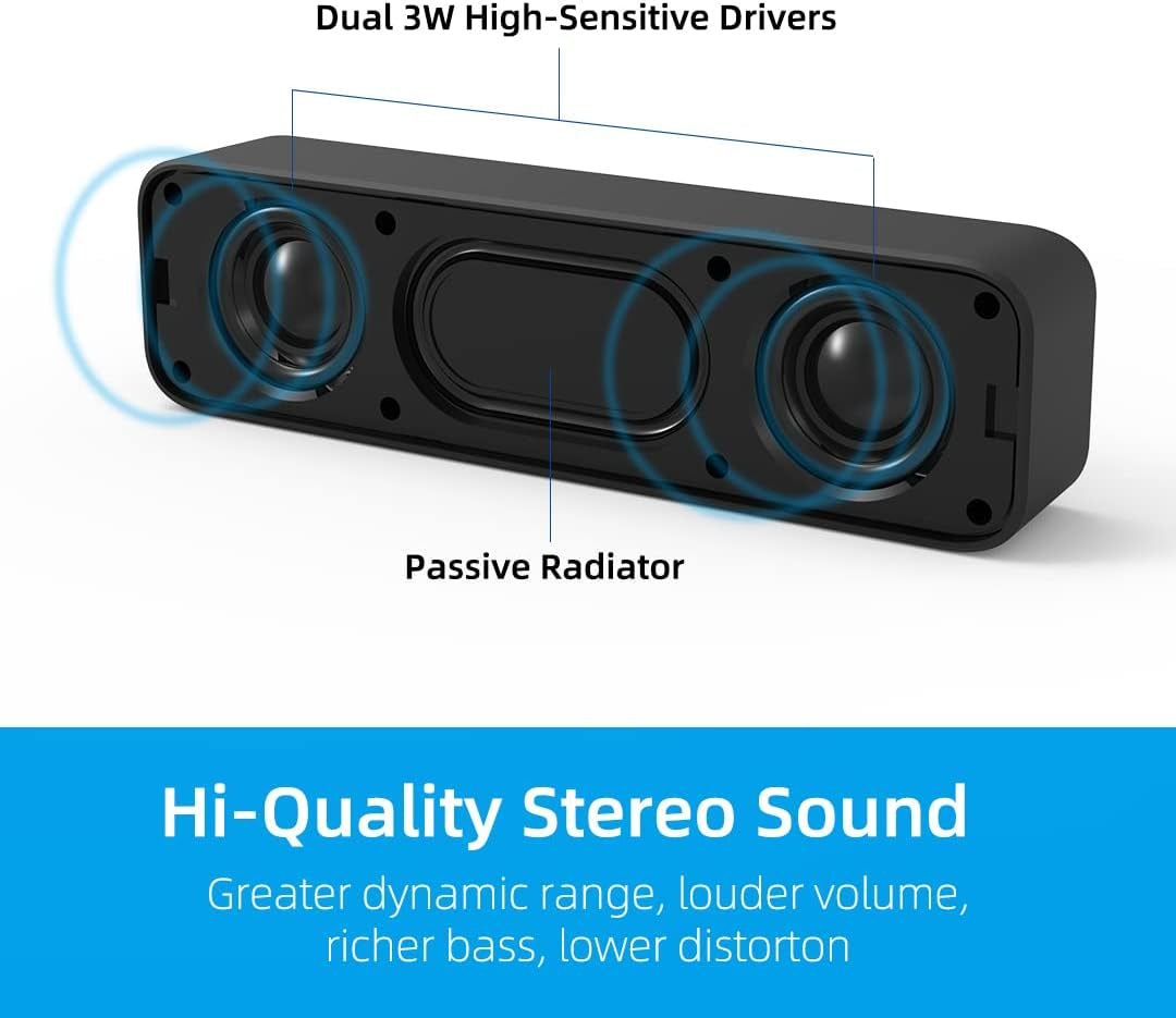 Upgraded USB Stereo Speakers for PC and Laptop, Compact External Sound Bar with Enhanced Bass