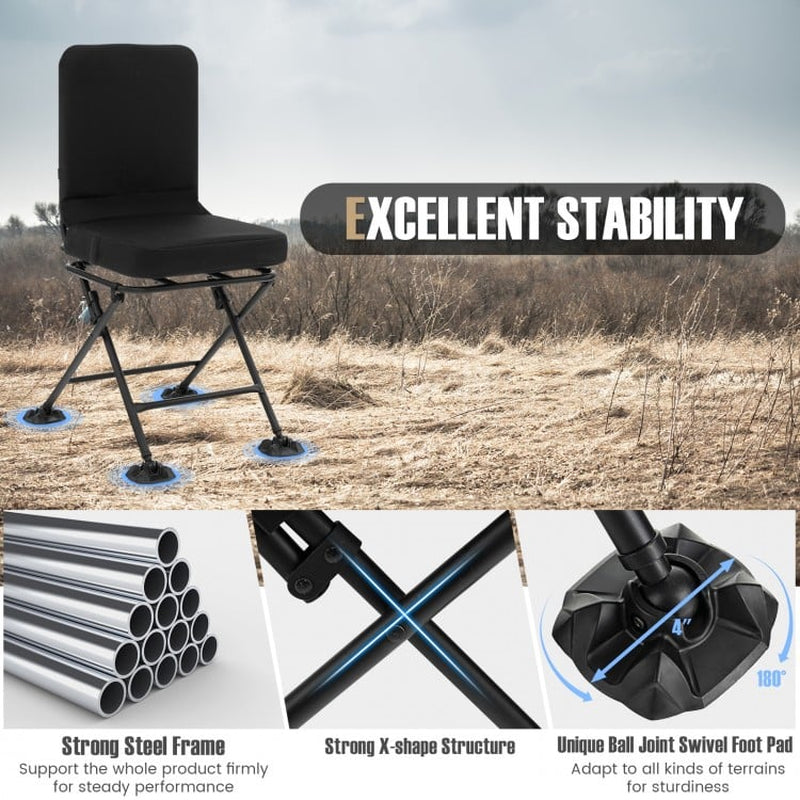 Swivel Folding Chair with Ergonomic Backrest and Padded Cushioning