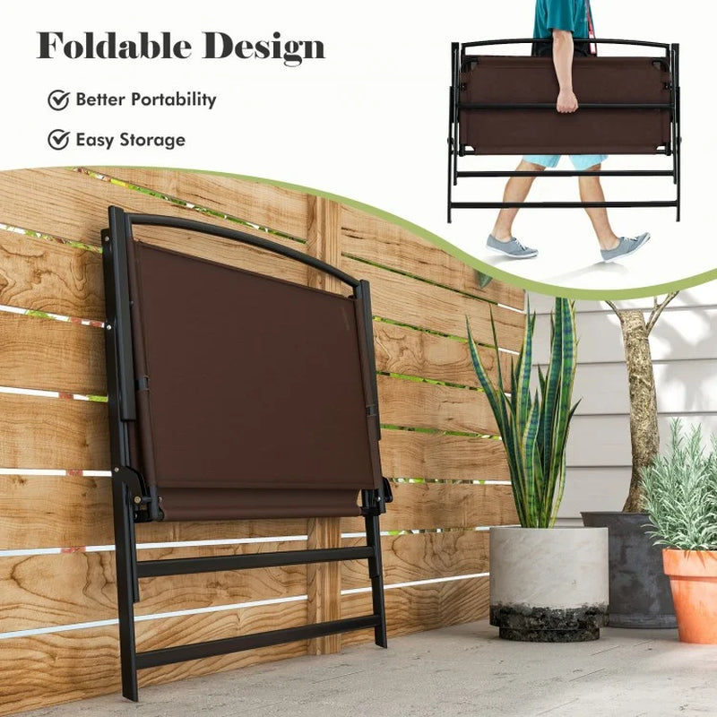 2-Person Folding Outdoor Garden Bench with Backrest and Armrests
