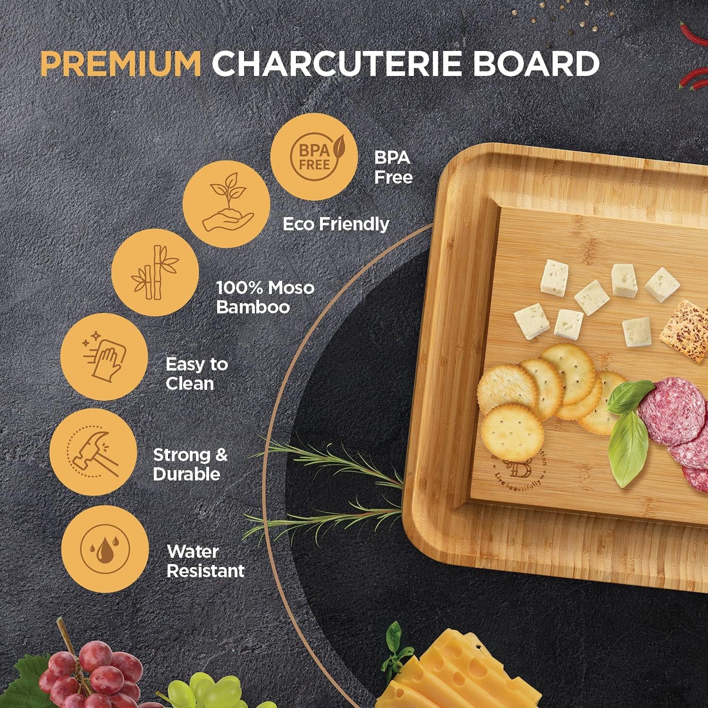 Charcuterie Board - Bamboo Cheese Board and Charcuterie Boards Gift Set with Knife for Entertaining, Bridal Shower Gifts, Wedding Gifts for Couples 2025, House Warming Gifts New Home