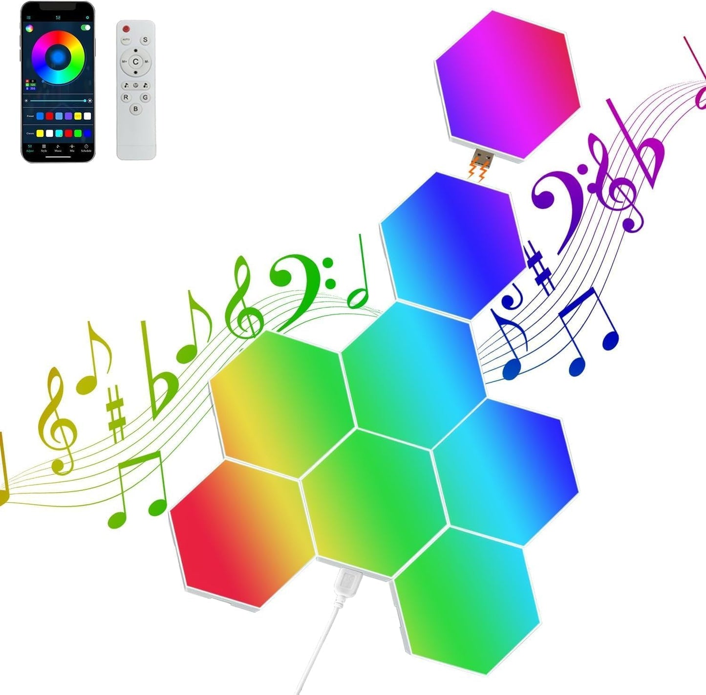 Hexagon LED Wall Light Panels: 12-Piece Smart Touch Sync Music Hex Lights for Gaming and Bedroom Decor