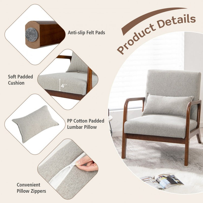 Contemporary Accent Chair Featuring a Rubber Wood Frame and Lumbar Support Pillow