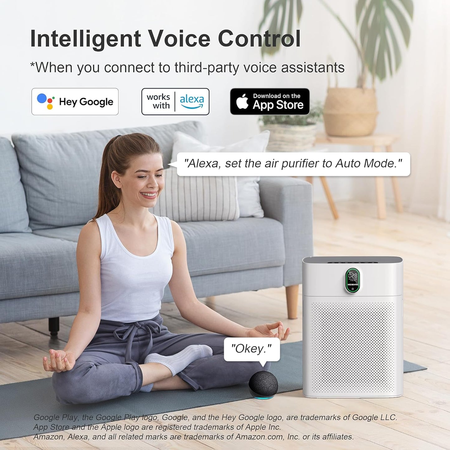 Smart Air Purifier for Large Rooms up to 1076 Sq Ft, Wi-Fi and Alexa Compatible, PM2.5 Air Quality Monitoring, Auto and Quiet Modes (24dB), HEPA Filter (White)