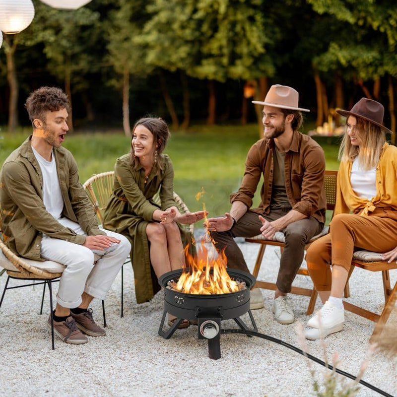 17-Inch Portable Gas Fire Pit with Collapsible Legs and Detachable Grill for Outdoor Camping
