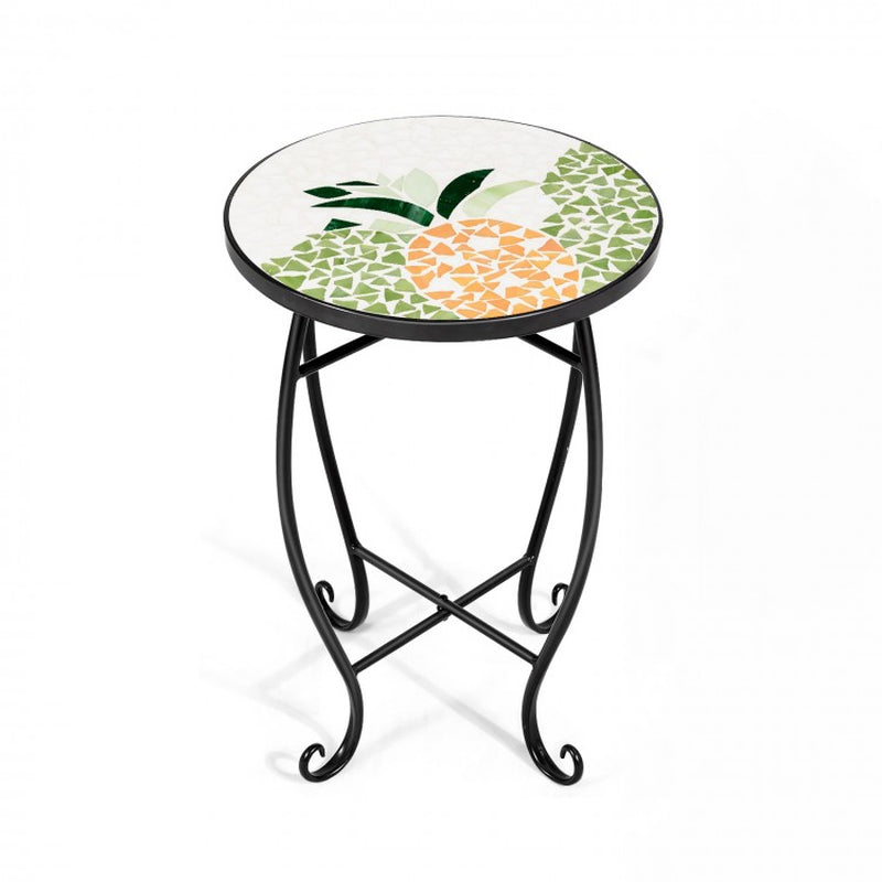 14-Inch Mosaic Round Side Table and Plant Stand for Patio, Lawn, and Garden