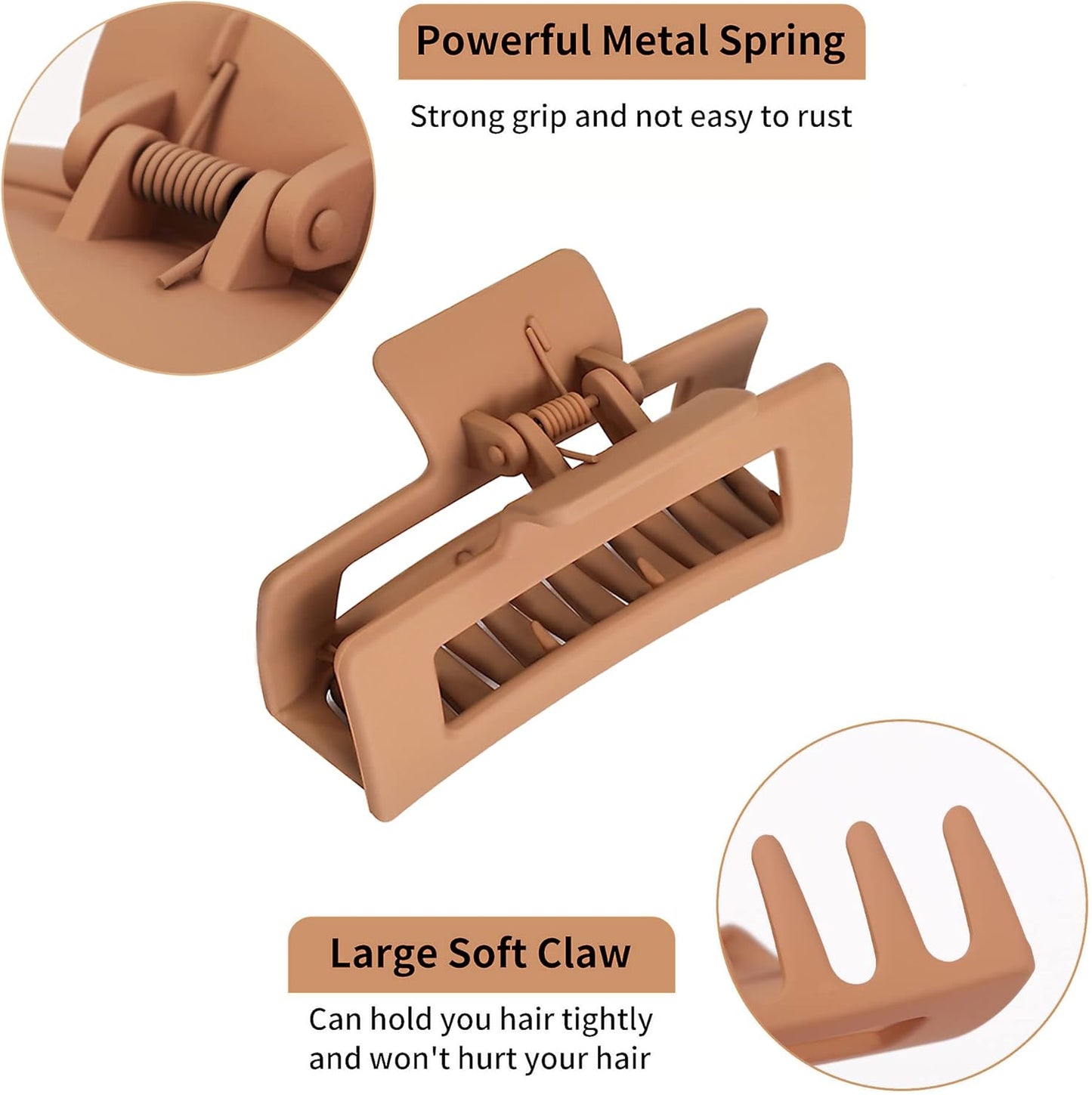 6-Piece Set of 3.5-Inch Medium to Large Claw Clips for Thick and Thin Hair, Matte Square Hair Accessories for Women and Girls
