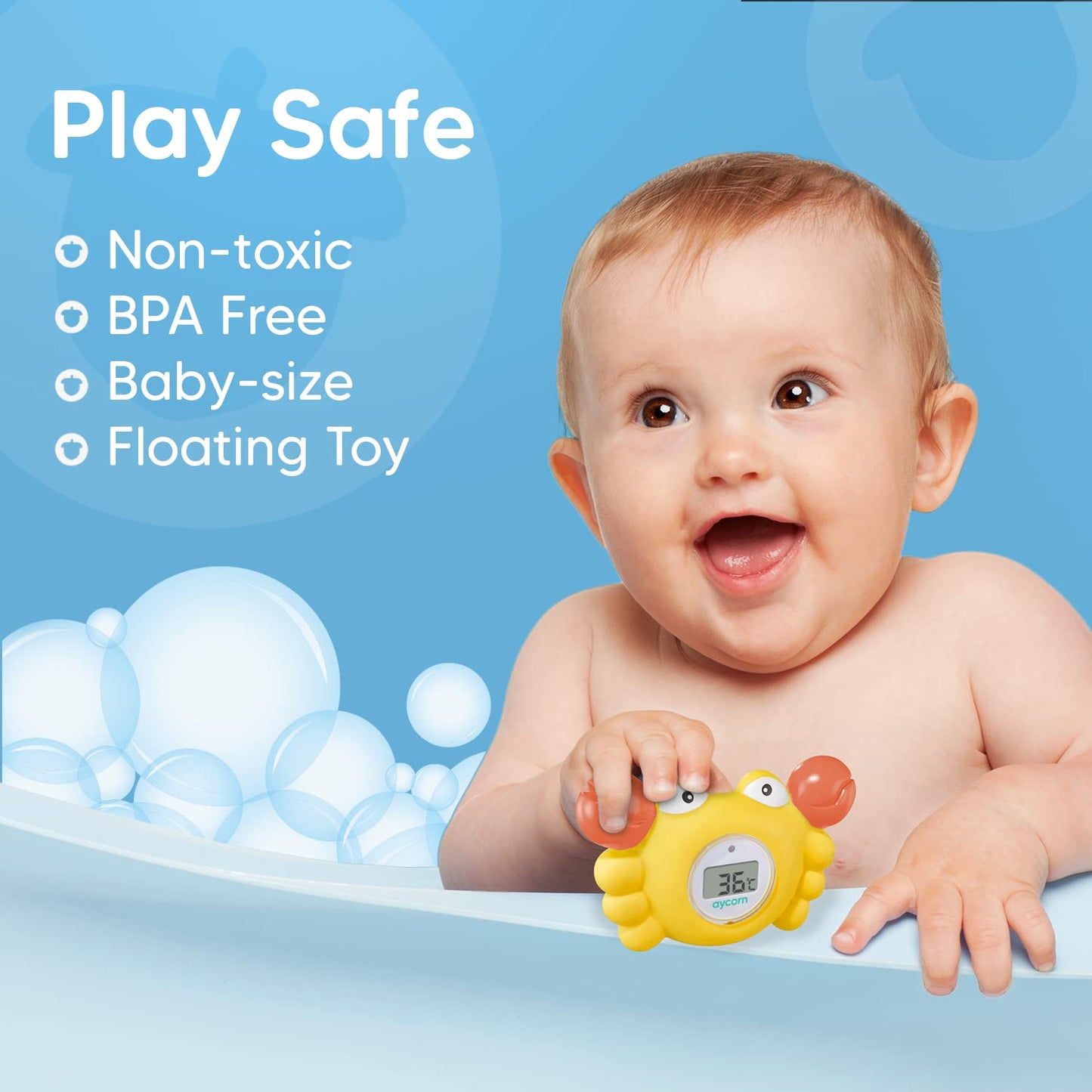 Digital Baby Bath Thermometer for Safety - Celsius Water, Room Temperature Monitor - LED Display, Floating Infant Bath Toy