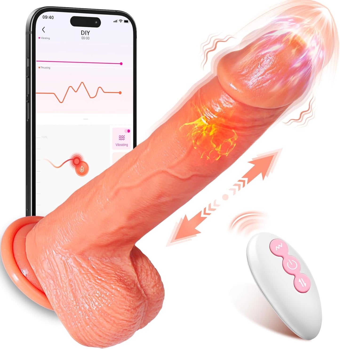 Dildo Thrusting Dildos Realistic Vibrator - Vibrators Adult Sex Toys for Women,Silicone 8 Inch Suction Cup Dildo Fake Penis Anal G-Spot Stimulator and Couple Pleasure with 5 Thrusting & Vibrating Mode