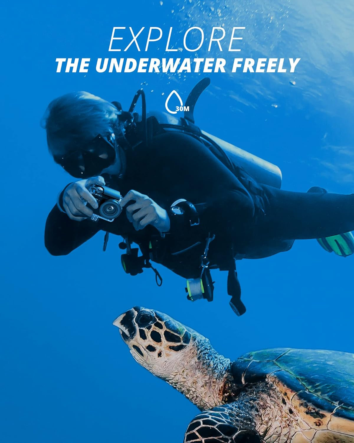 Ultra HD 4K30FPS Action Camera with 170-Degree Wide Angle and 98FT Waterproof Capability