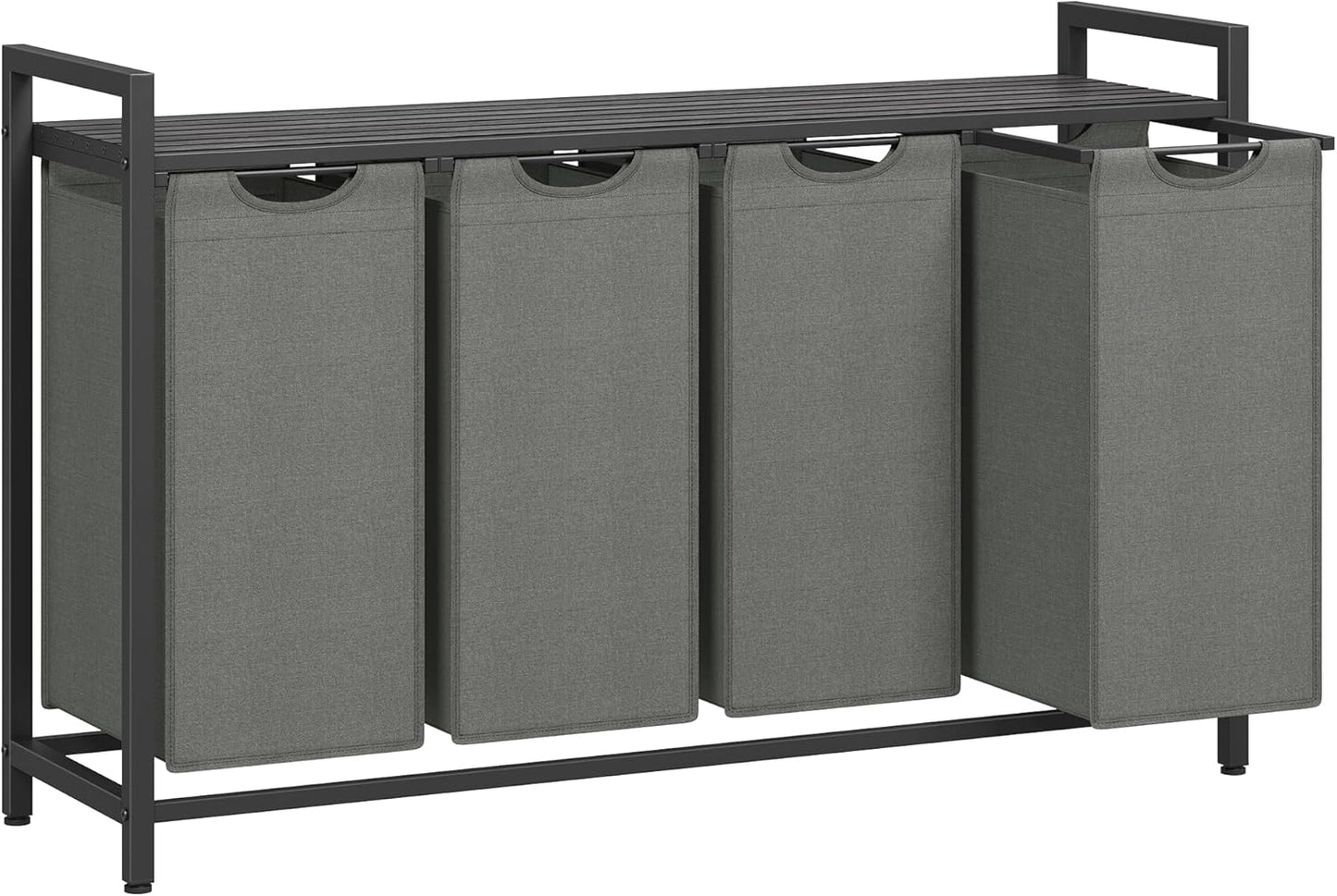 Rustic Brown and Black Laundry Hamper with Metal Frame, Dual Pull-Out Removable Bags, and Shelf - (46L), 28.8 x 13 x 28.4 Inches