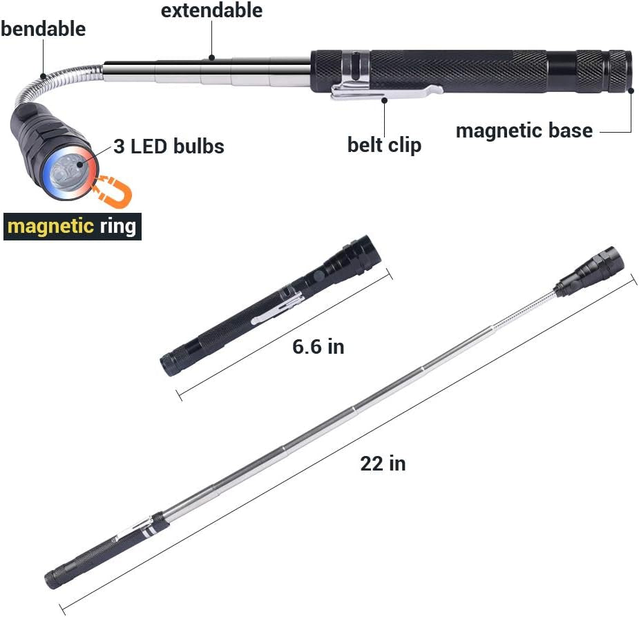 LED Magnetic Pickup Tool for Men - 22" Flexible Magnet for Hard-to-Reach Items, Ideal Christmas and Birthday Gift for Dads, Grandfathers, and Car Enthusiasts