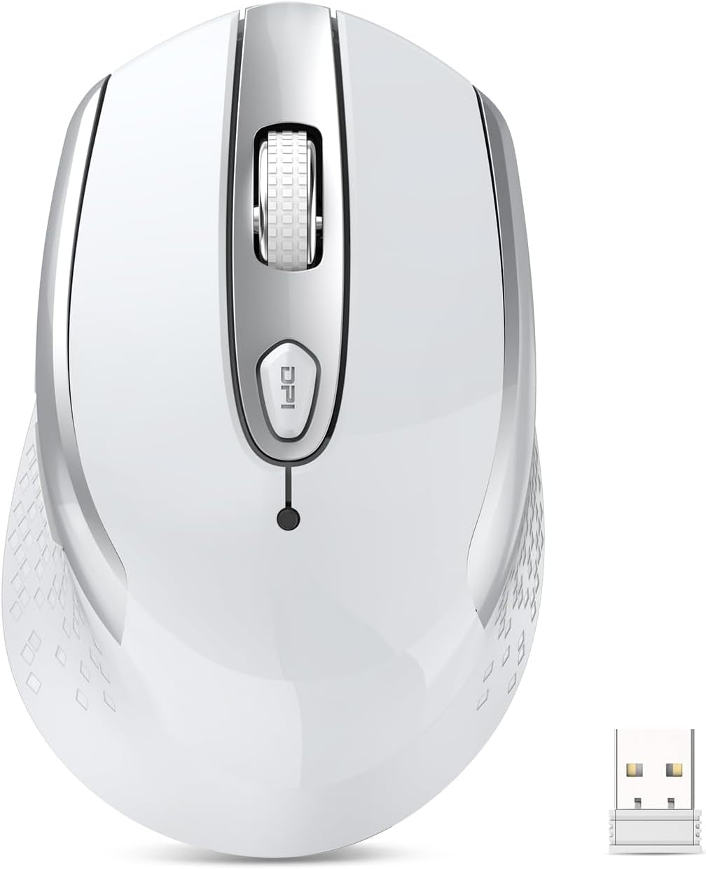 Ergonomic Wireless Mouse for Laptops - 2.4G Silent Optical USB Mouse with 6 Buttons, 3 Adjustable DPI Levels (White)
