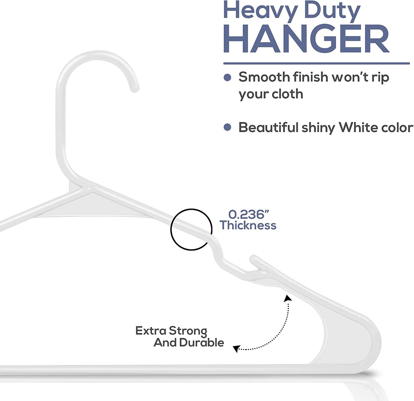 50-Pack White Plastic Hangers - Space-Saving Suit Hangers - Durable Slim Design with Shoulder Grooves