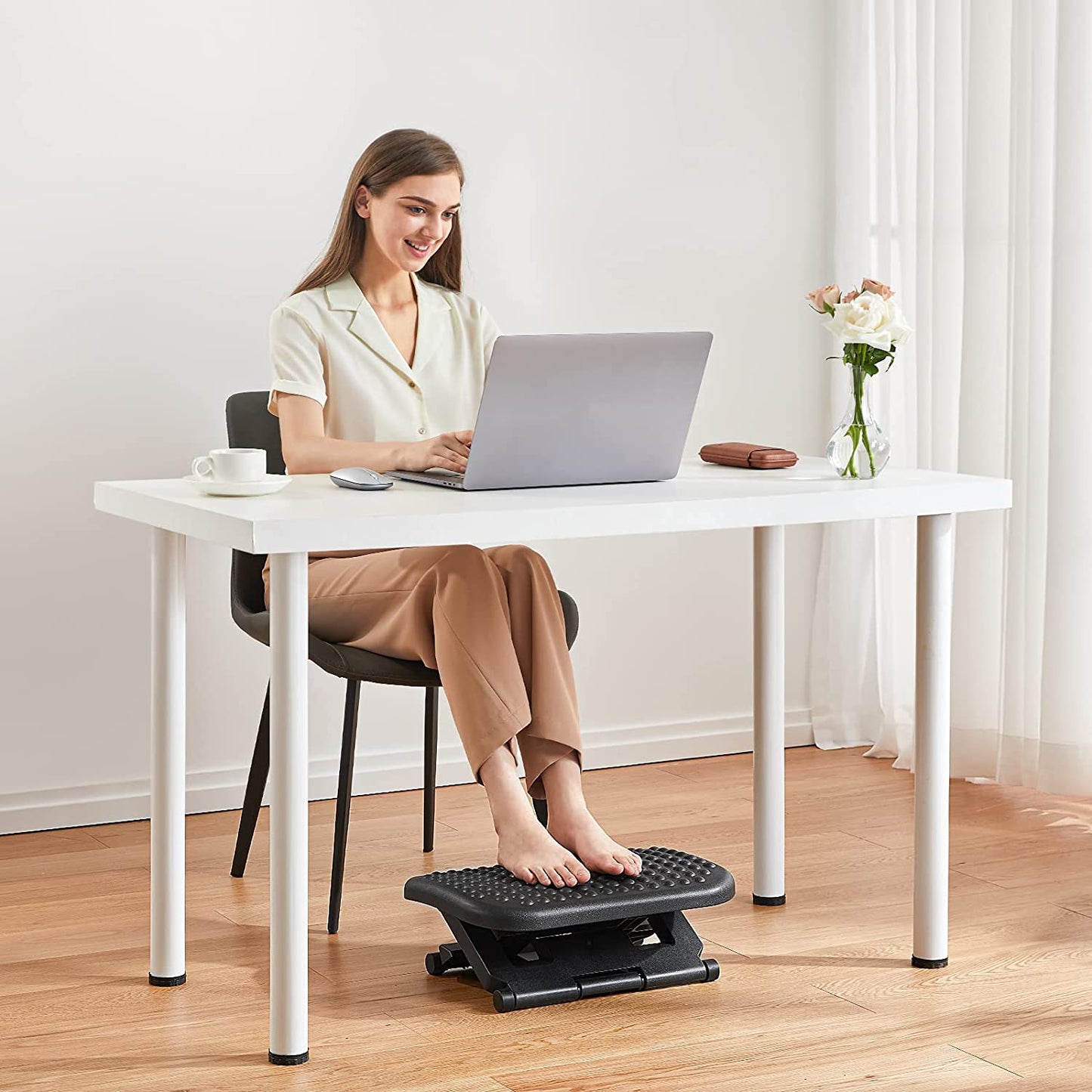 Ergonomic Adjustable Footrest for Desk Use - Three Height Settings and 30-Degree Tilt Angle