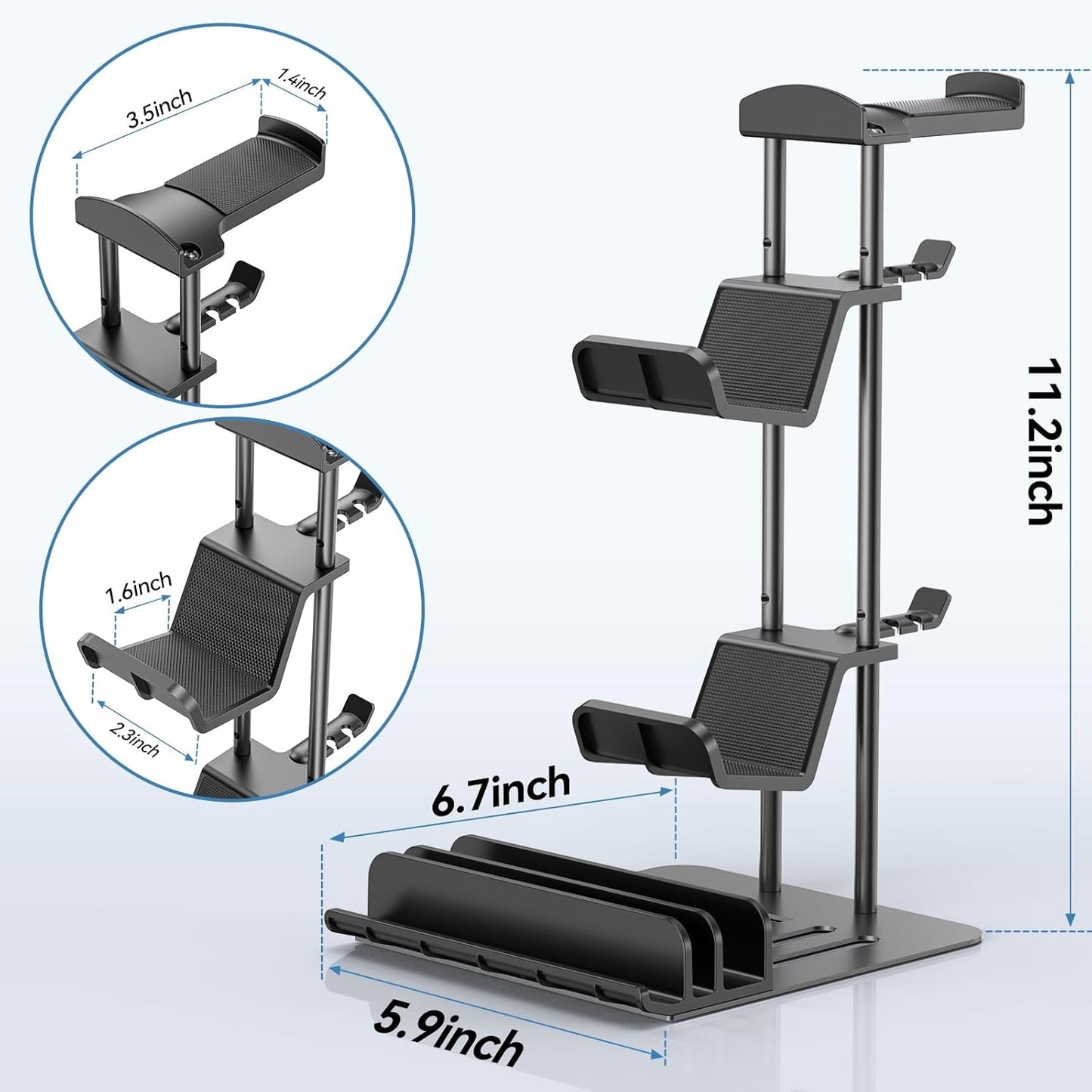 Premium Headphone and Game Controller Stand with Aluminum Support Bar - Universal Organizer for Headphones, Controllers, Switch, iPad, and Mobile Phones