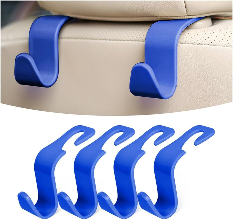 4-Piece Black Car Headrest Hooks - Universal Rear Seat Hangers for Handbags, Wallets, Grocery Bags, and Children's Toys