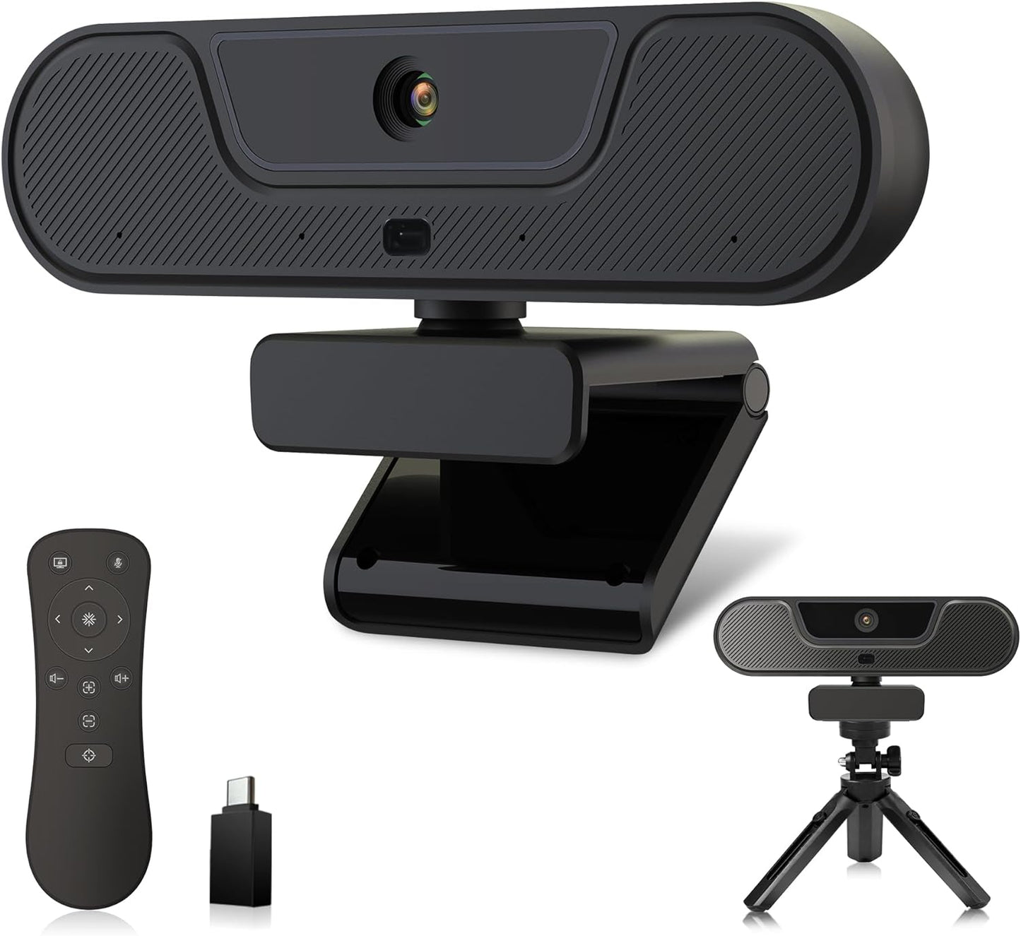 4K UHD PTZ Webcam with Integrated Speaker - Four Microphones, Remote Control, Digital Zoom, Autofocus, Privacy Cover, Tripod