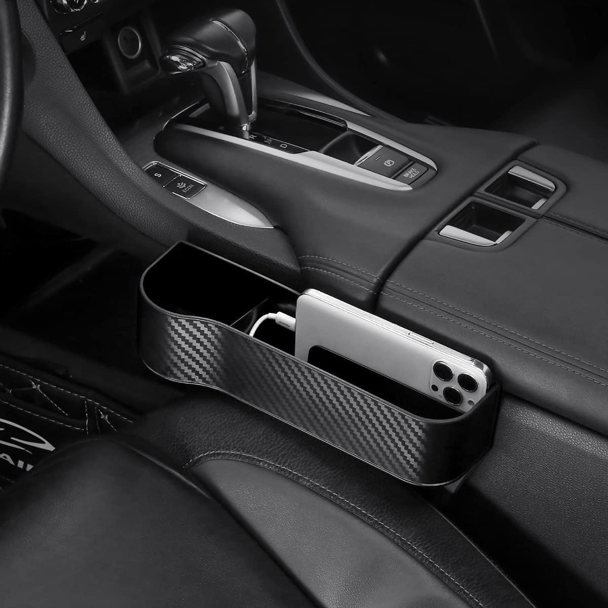 2-Pack Car Seat Gap Filler Organizer - Cup Holder and USB Charger - Multifunctional Storage Box (Black)