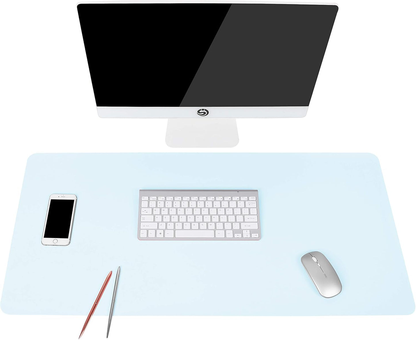 Non-Slip Waterproof PVC Leather Desk Pad, Ultra-Thin Large Mouse Pad, Easy-Clean Writing Mat (Olive Green, 31.5" x 15.7")