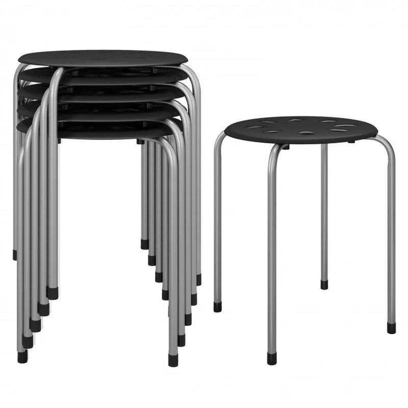 17.5-Inch Set of 6 Portable Plastic Stackable Stools with Metal Frame