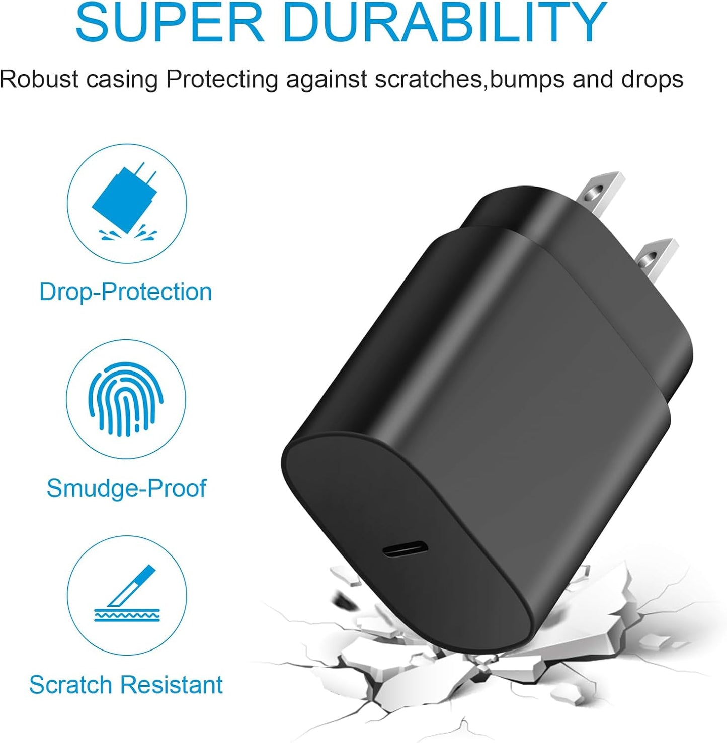 USB C Fast Charger - 25W Type C Wall Charger with 6Ft USB C to C Cable for Galaxy S24, S23, S22, S21, S20 Ultra, S10, S9, Note 20, 10, 9