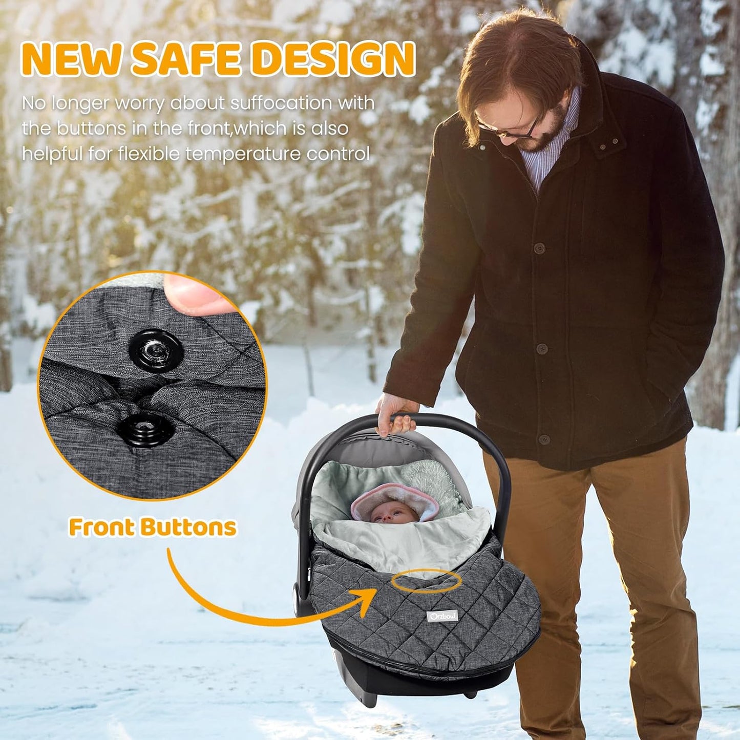 Canopy Bunting Bag for Infant Car Seats and Strollers - Dark Grey, Cold Weather Protection