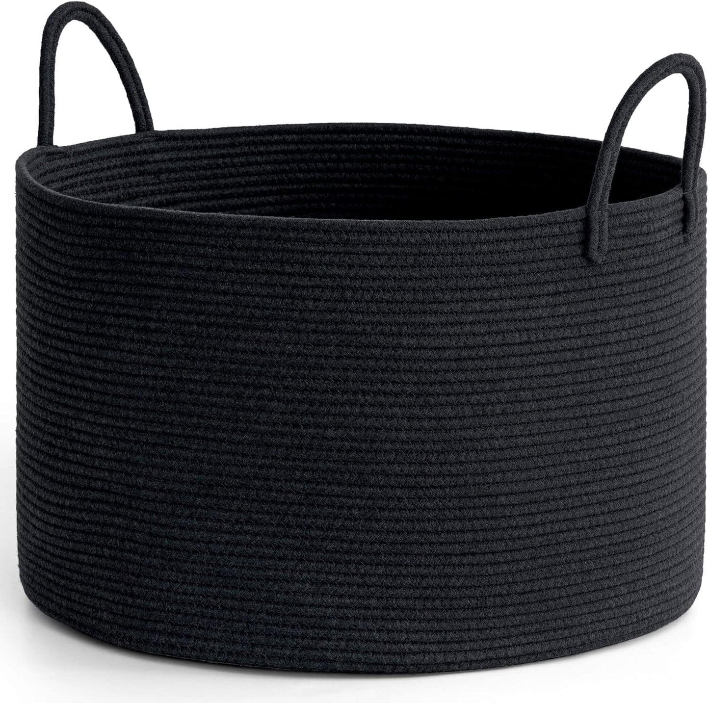 Large Woven Laundry Basket - Tall Rope Hamper for Clothes, Toys, Towels, and Blankets - Black, 15 x 20 Inches