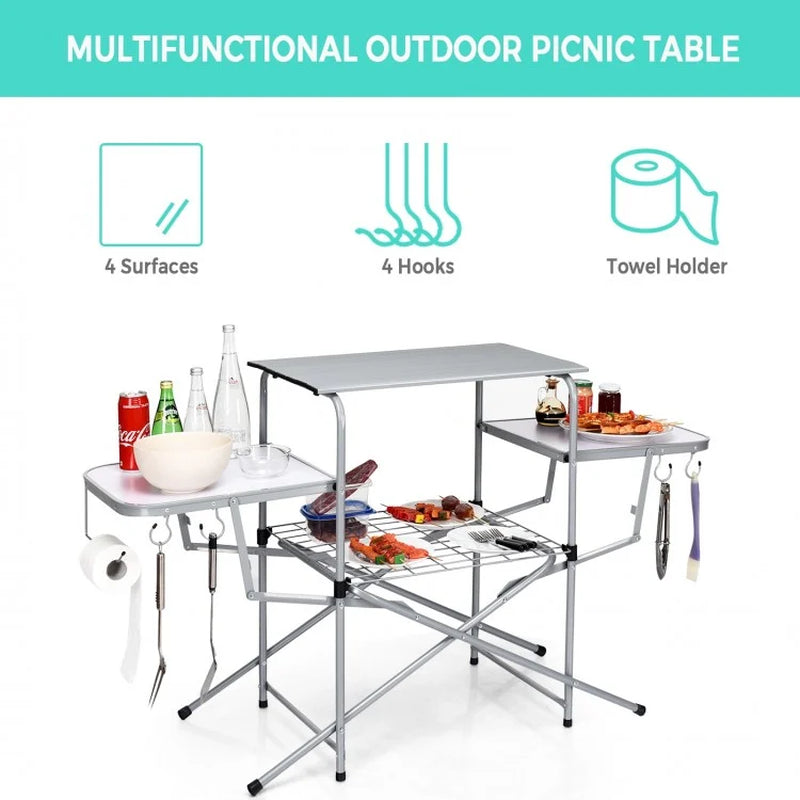 Foldable Outdoor Barbecue Table and Grilling Stand