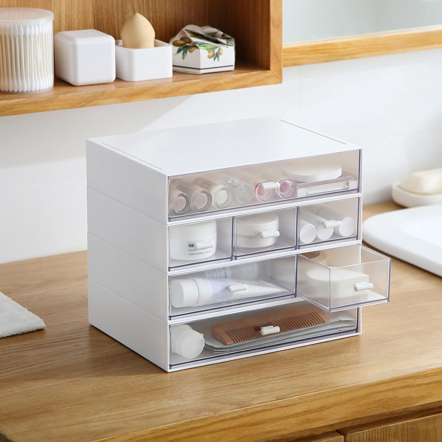 Sophisticated 6-Drawer Desk Organizer for Makeup and Cosmetic Storage for Bathroom and Desktop Organization (White)