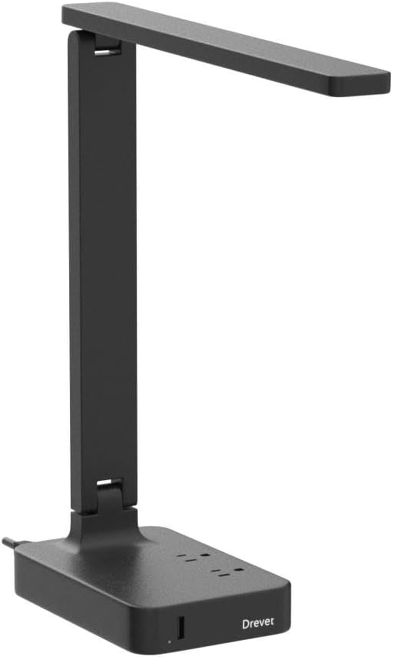 LED Desk Lamp, Desk Light with 1 USB Charging Port and 2 AC Power Outlet, 3 Lighting Modes, 3 Level Brightness,1H Timer, Touch Control (Black)
