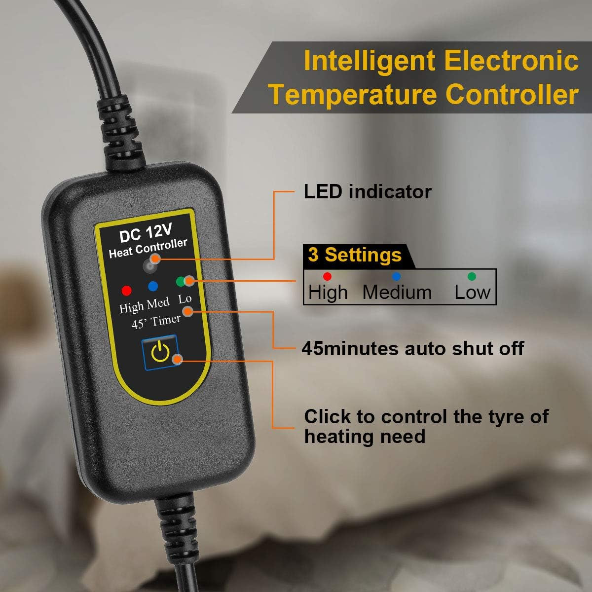Electric Car Blanket 59"X 44", 12V Heated Car Blanket with High/Medium/Low Temp Control Travel Electric Blanket for Cars, RV, Truck, Boat, Cold Weather