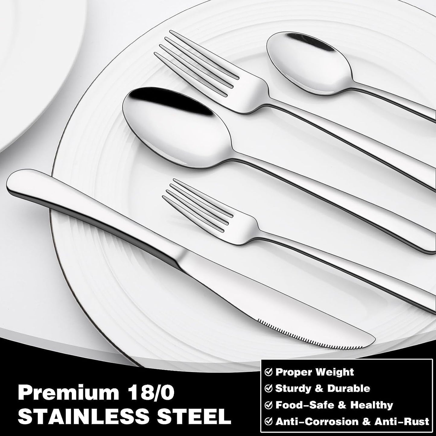 40-Piece Heavy-Duty Stainless Steel Flatware Set for 8, Food-Grade Tableware Cutlery, Dishwasher Safe with Mirror Finish