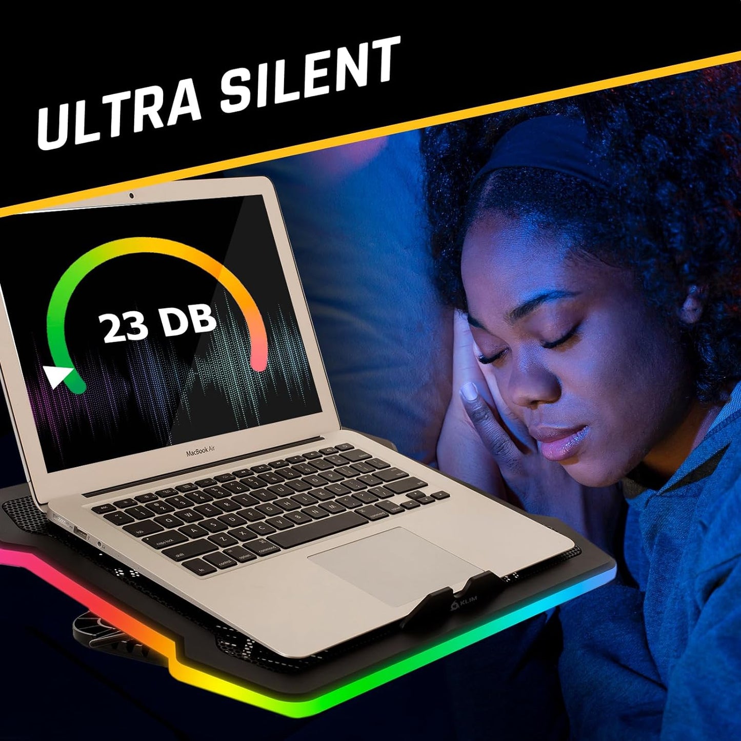 RGB Laptop Cooling Pad with LED Rim - Gaming Laptop Cooler - USB Powered Fan - Stable and Silent Stand - Compatible with Up to 17" Laptops - Black