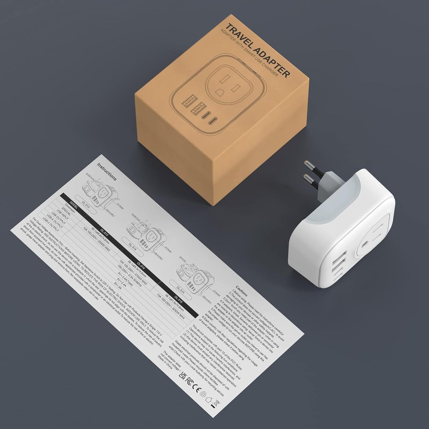 European Travel Plug Adapter Set - 2 Pack International Adapter with Dual Outlets and 4 USB Ports (2 USB-C) - 6-in-1 Type C Charger for US to Europe (Italy, Spain, France)
