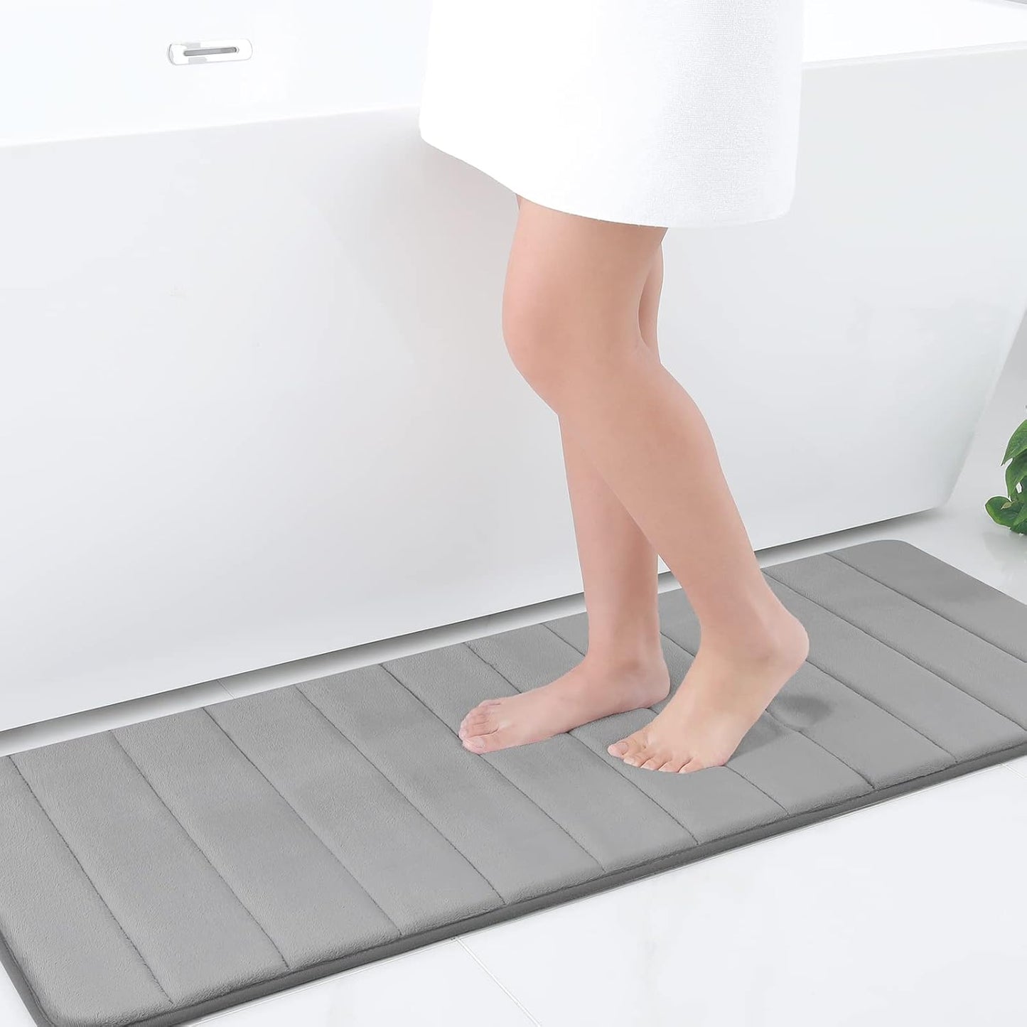 Memory Foam Non-Slip Bath Mat with Absorbent Rubber Backing for Kitchen and Bathroom Floors, 16" x 24", Black