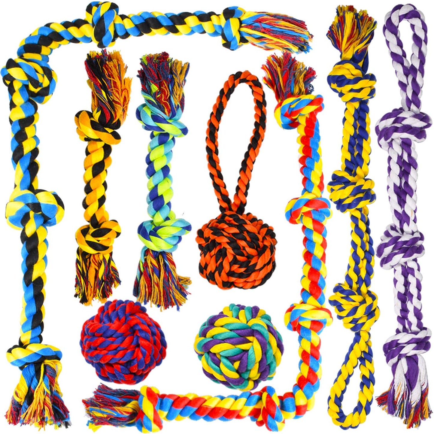 Heavy-Duty Dental Rope Toy Set - Indestructible Cotton Tug Toys, Large, Medium Dogs, 9-Piece Kit with 5 Knots