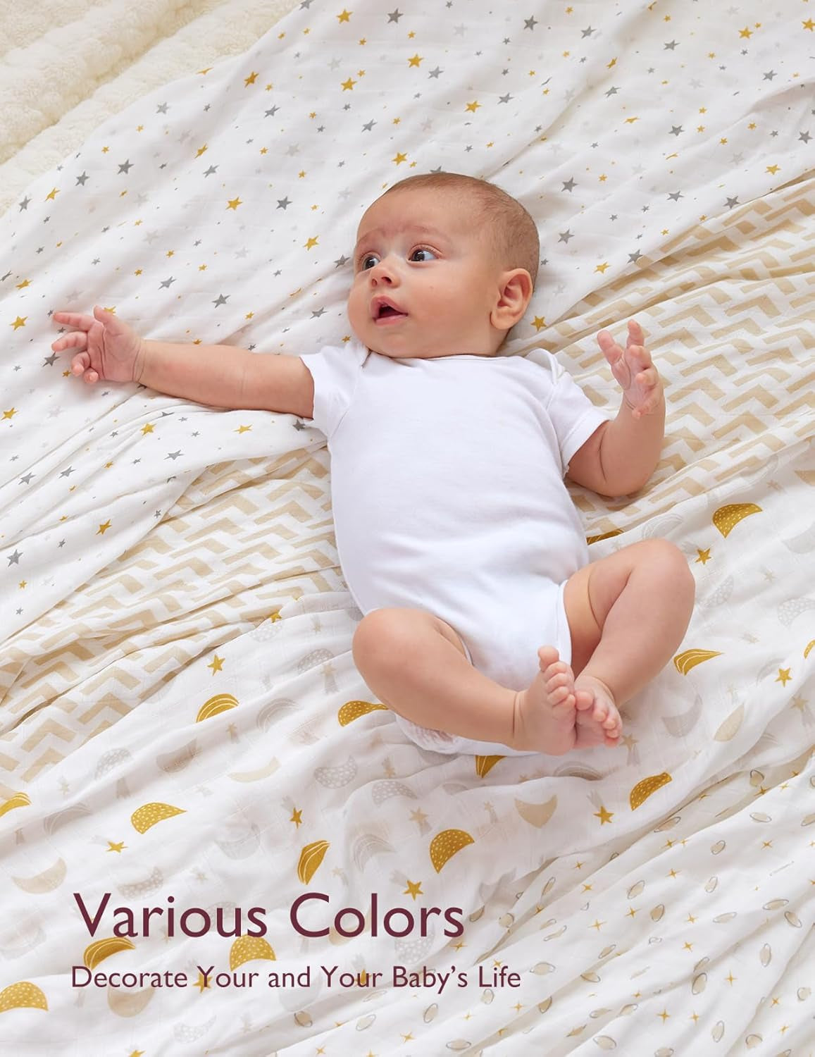 Ultra Soft Muslin Swaddle Blankets - 4 Pack, Breathable 47''x47'' Neutral Receiving Wraps