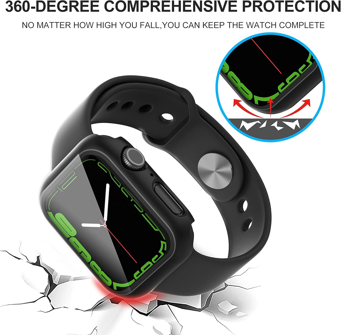 2-Pack Tempered Glass Screen Protector Case for Apple Watch Series 8/7/6/5/4/SE/SE 2 (44mm) - Ultra-Thin All-Around Protection Cover - Black