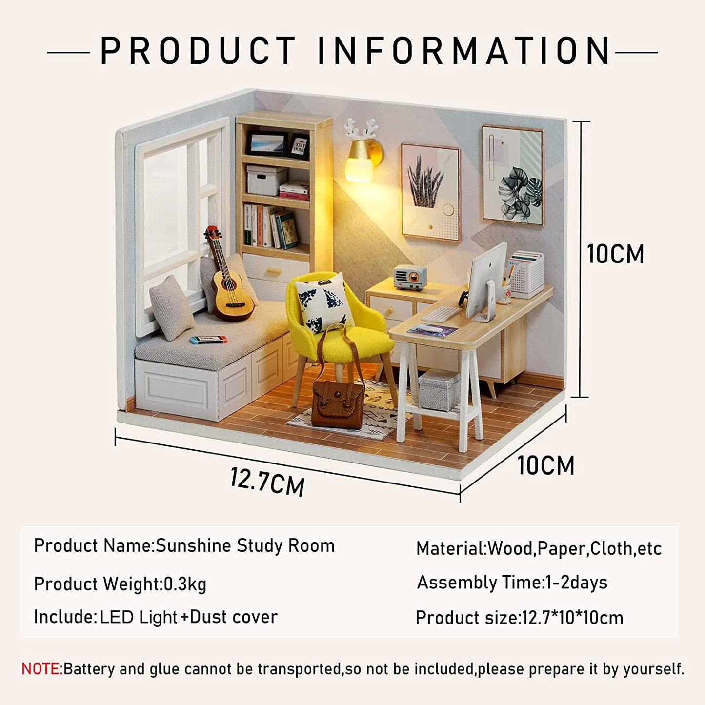 DIY Miniatures Dollhouse Kit, Miniature House Kit, DIY Miniature Dollhouse Craft Kits for Adults, Mini House Kits with LED Light & Dust Cover, Creative Room Idea for Birthday Gift