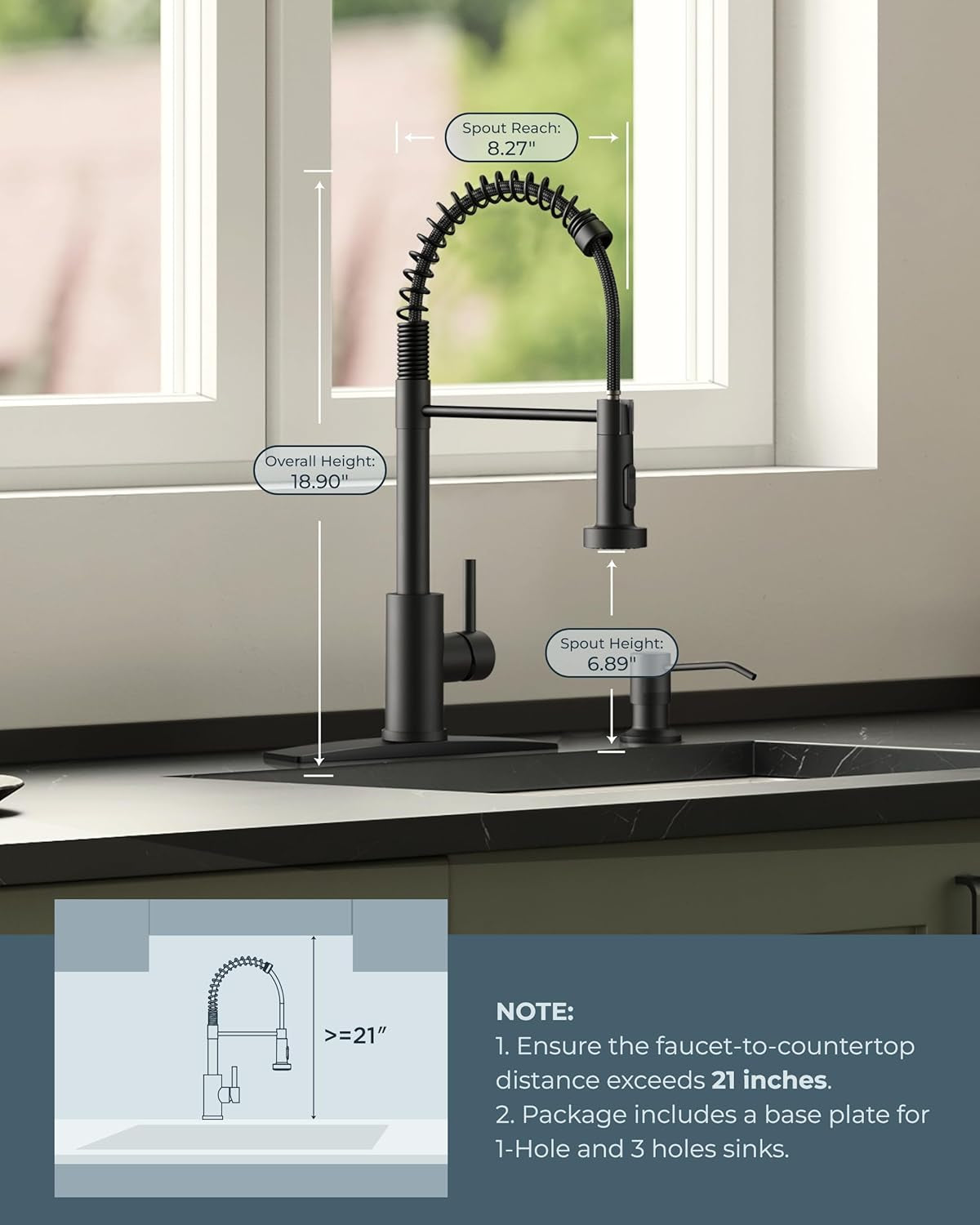 Matte Black Commercial Kitchen Faucet with Pull-Down Sprayer and Deck Plate, Single Handle Design
