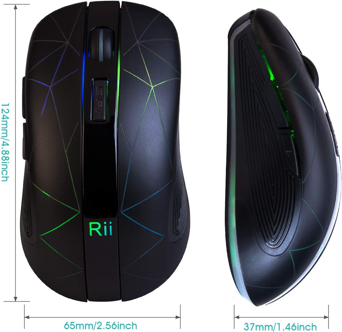 Wireless Mouse, RGB Rechargeable - 3 Adjustable Moving Speeds, Usb Cordless 6 Buttons Mouse with USB Nano Receiver