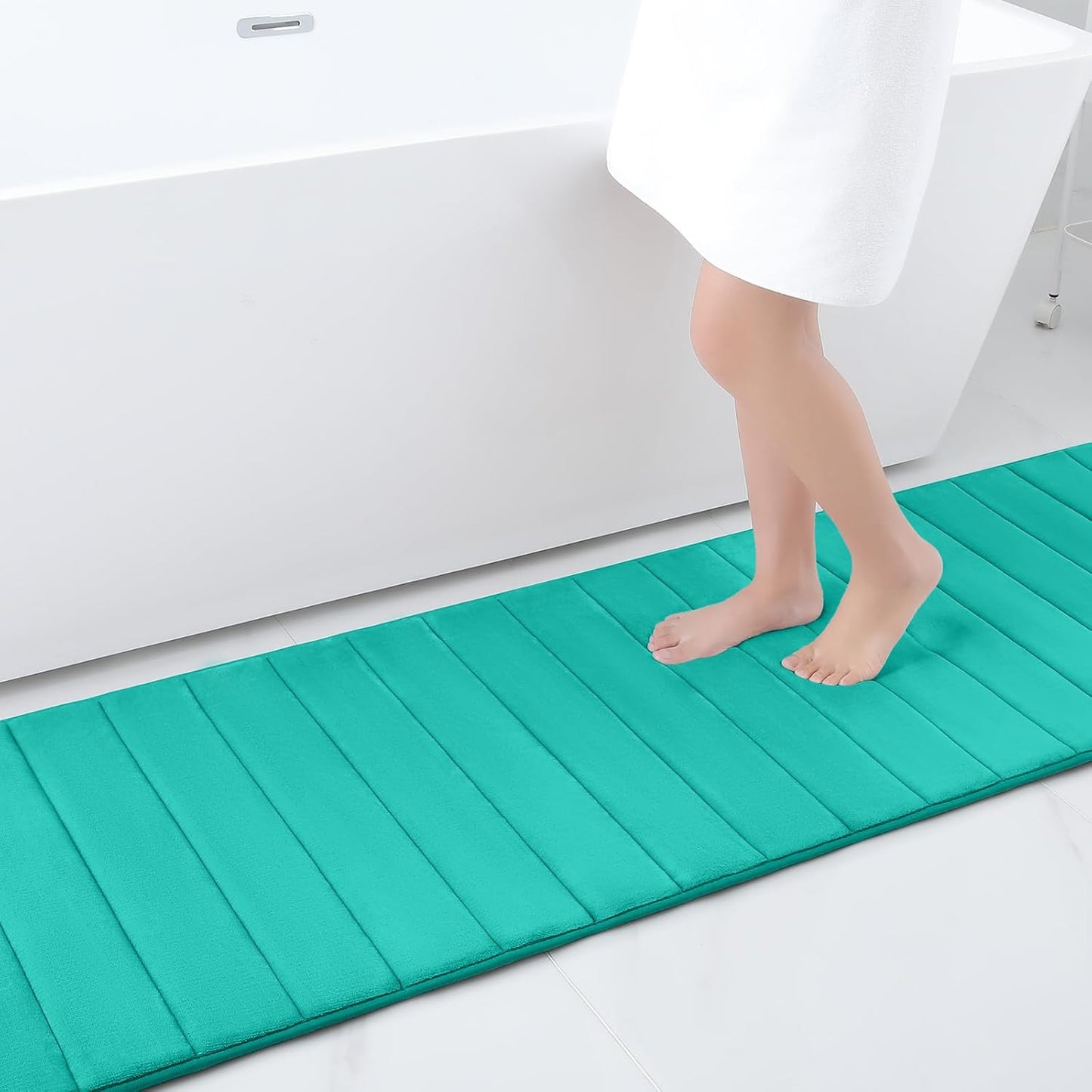 Memory Foam Non-Slip Bath Mat with Absorbent Rubber Backing for Kitchen and Bathroom Floors, 16" x 24", Black