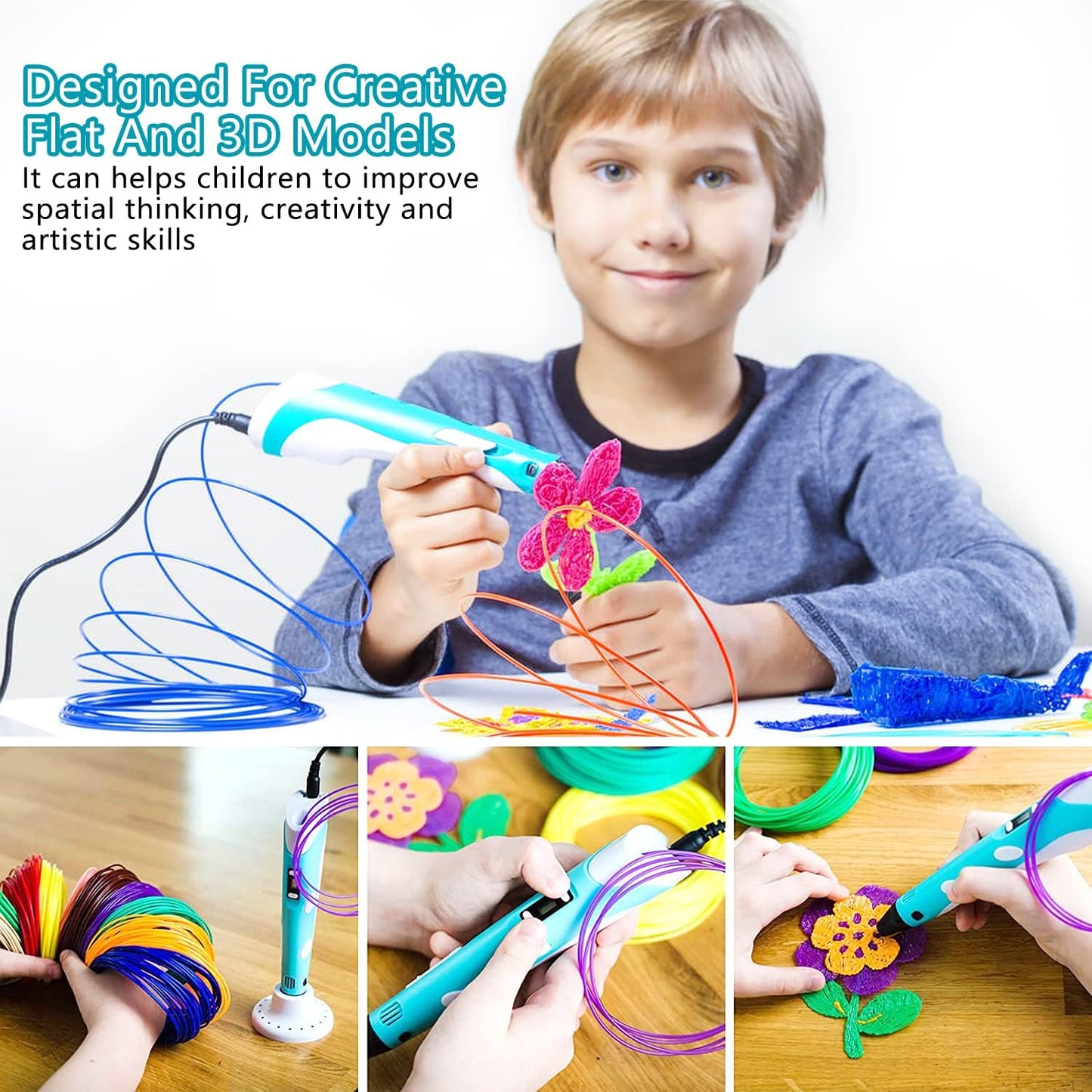 3D Printing Pen for Kids and Adults with Stencil Book and 12 Colors of PLA Filament Refills