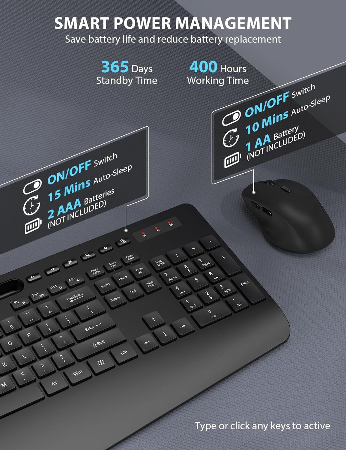 Wireless Ergonomic Keyboard and Mouse Combo - Full-Sized Design with Wrist Rest, Phone Holder, Sleep Mode, and Silent 2.4GHz Connectivity (Black)