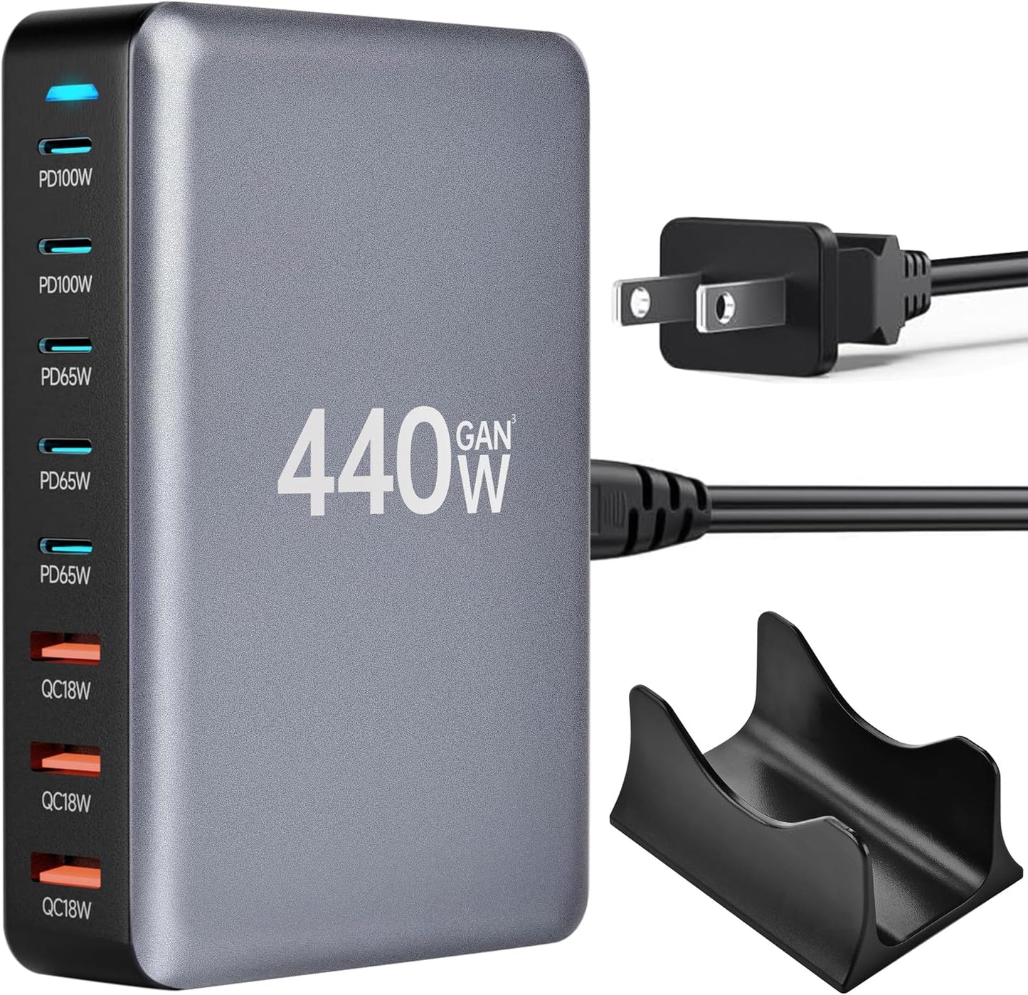 440W 8-Port USB-C GaN3 Fast Charging Station - Compatible with Laptops, iPads, iPhones 15/14/13/12/11 Pro Max, Google Pixel, Samsung