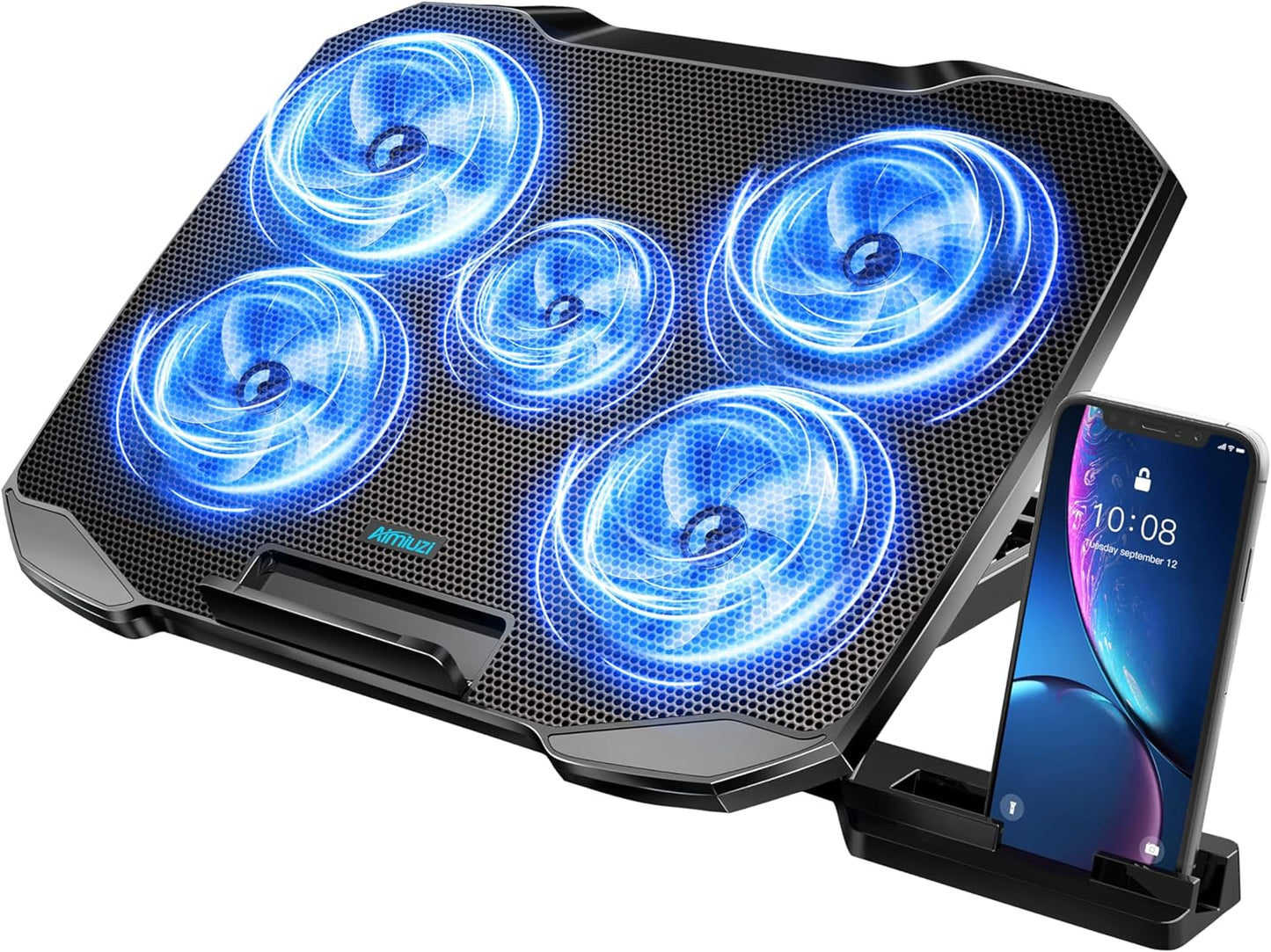 Laptop Cooling Pad with Adjustable Stand and 5 Quiet Fans for 12-15.6 Inch Notebooks (Black)