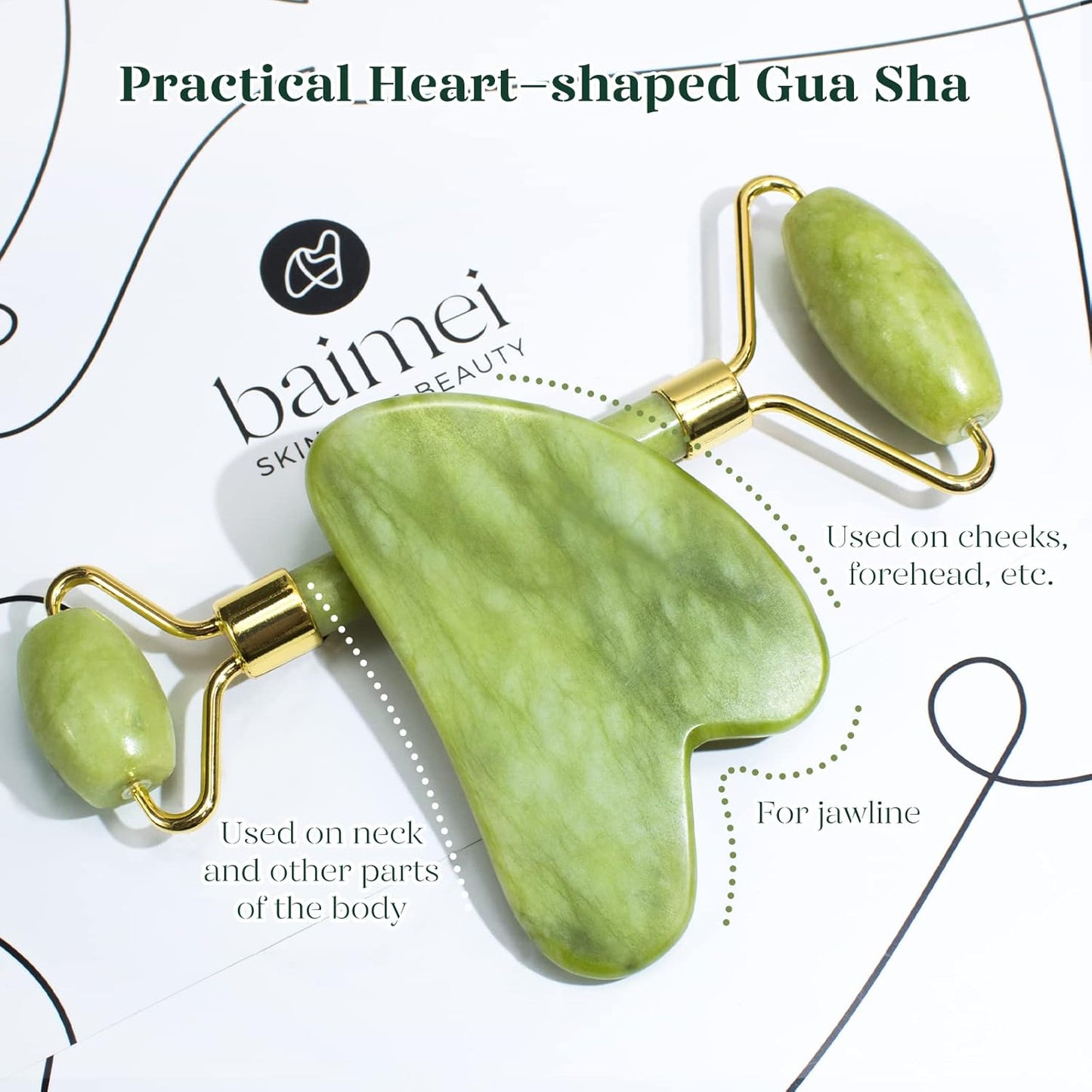 Gua Sha Facial Tool and Jade Roller Set for Anti-Aging, Puffiness Reduction, and Skin Tightening - Self-Care Gift for Men and Women - Crafted from Xiuyan Jade