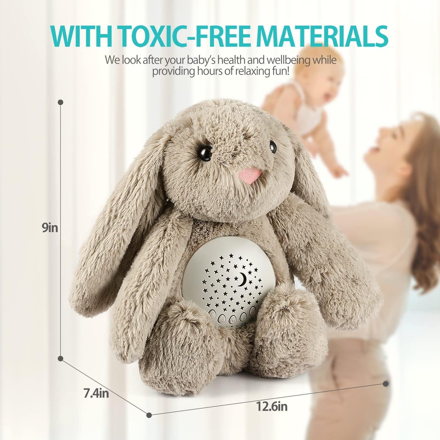 Bedtime Baby Bunny Soother - Starry Projector - Calming Night Light, Lullaby Music, White Noise, Mother's Heartbeat